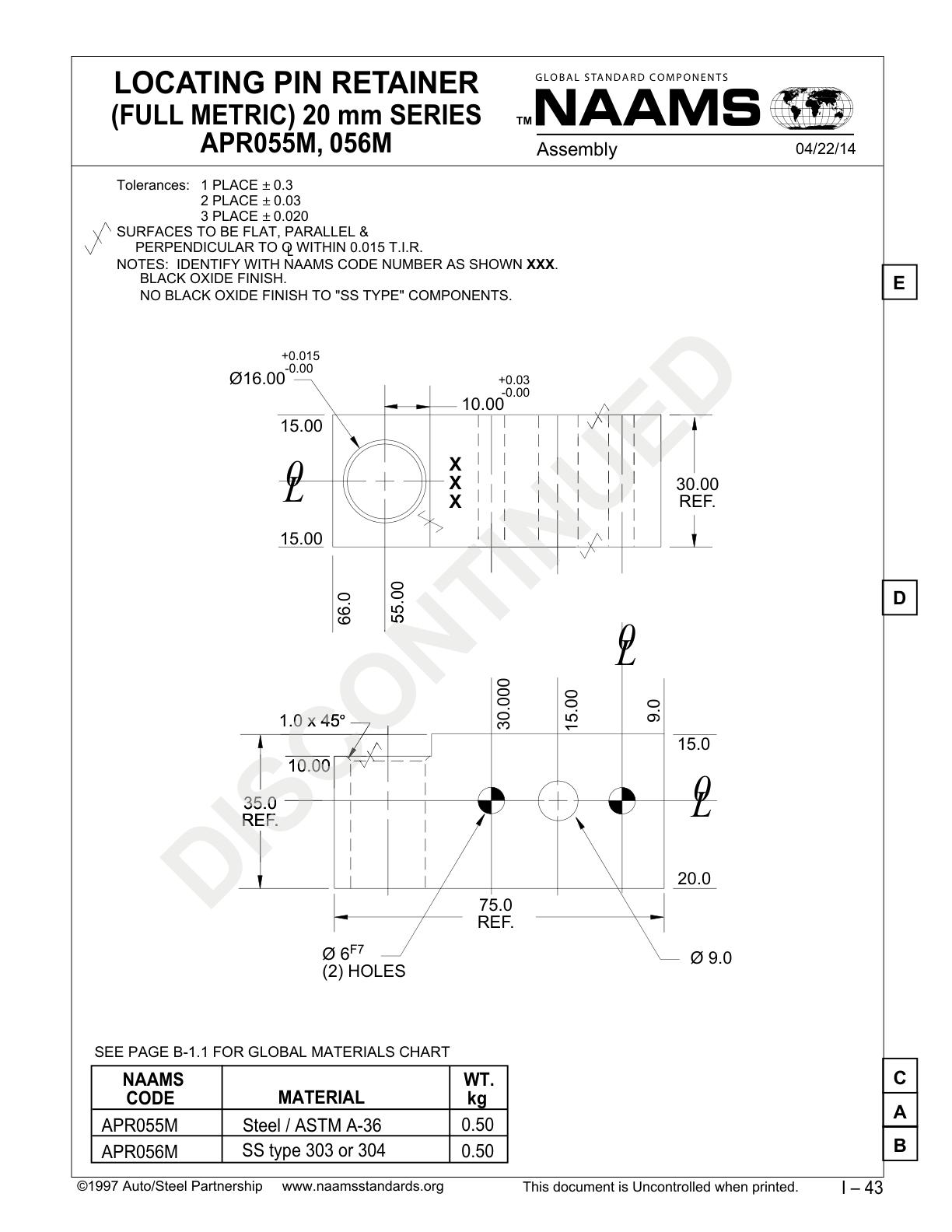 NAAMS APR055M Locating Pin Retainer Century Tools