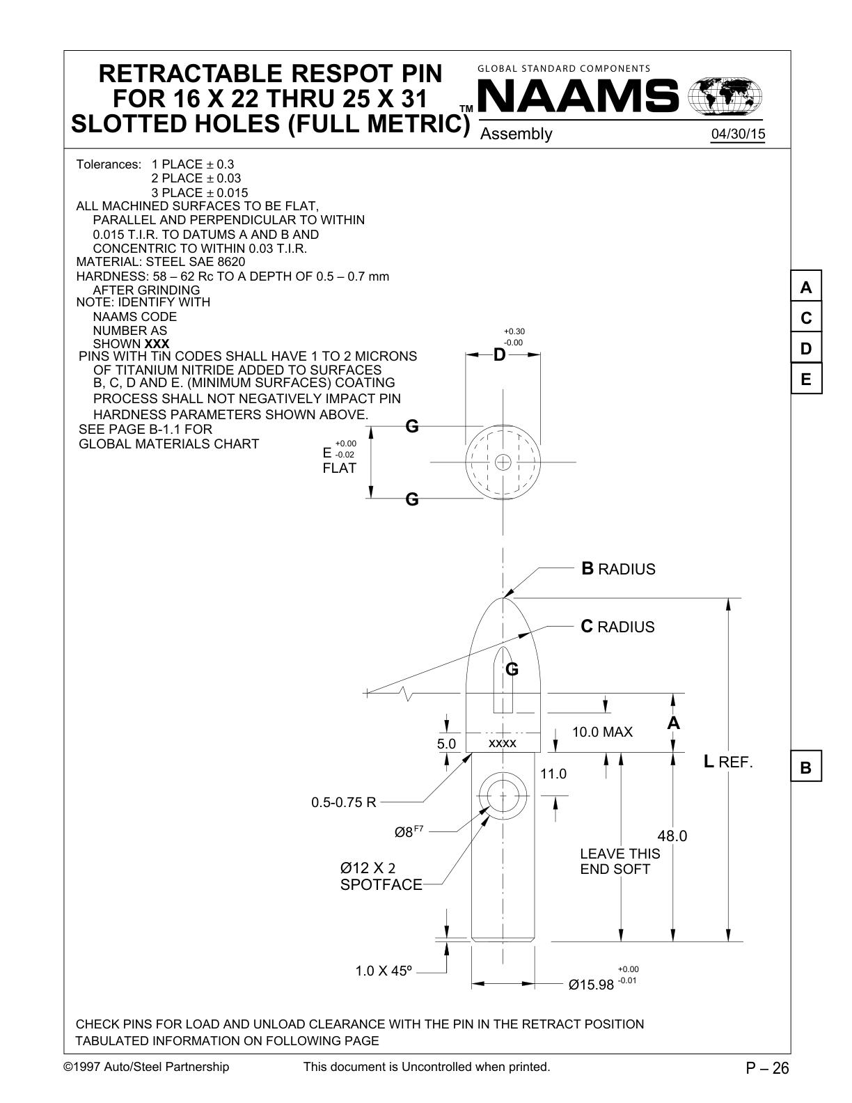 NAAMS ARE160R Retractable Locating Pin Century Tools