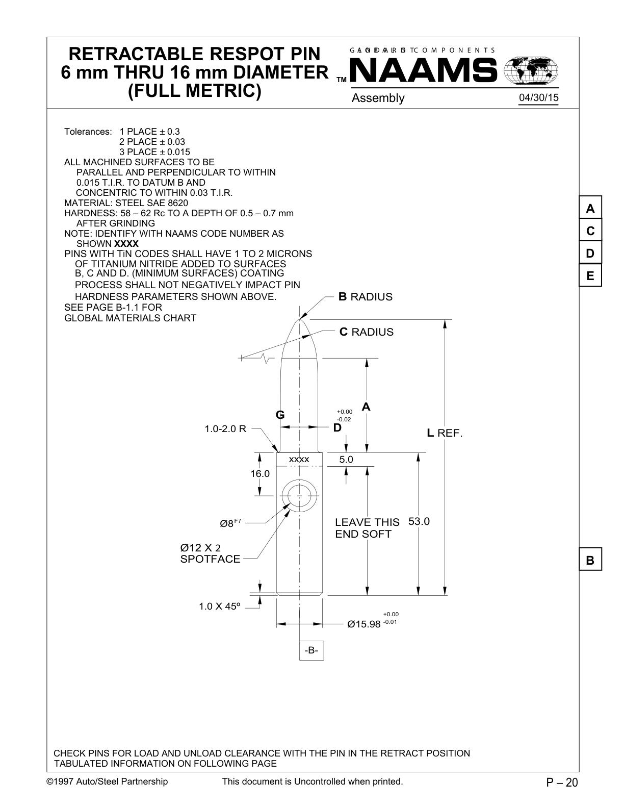 NAAMS ARP104R Retractable Locating Pin Century Tools