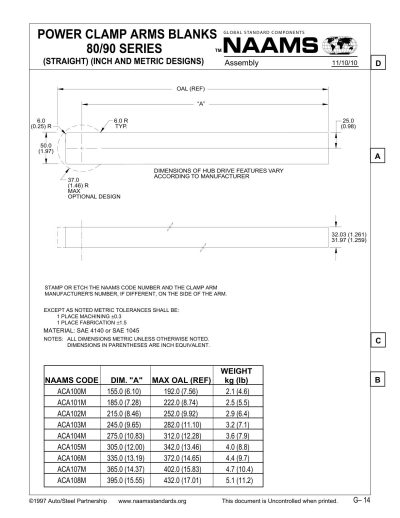 NAAMS ACA101 Power Clamp Arm Blanks - Image 2