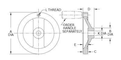 Hand Wheel - Two-Spoke Square Design (Aluminum) with Tapped Hole for Handle - Image 2