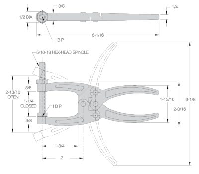 Hex-Head Spindle Medium-Size Toggle Plier - CL-150-PL Series (350 lbs) Jaw Width 1-1/4" - Image 2