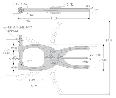 Swivel-Foot Spindle Heavy-Duty Toggle Plier - CL-254-PL Series (700 lbs) Jaw Width 1-3/4" - Image 2