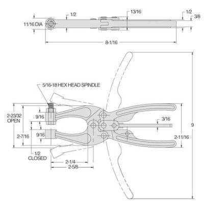 Hex-Head Spindle Heavy-Duty Toggle Plier - CL-270-PL Series (700 lbs) Jaw Width 1/2" - Image 2